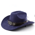 Vintage navy blue faux suede western cowboy hat with silver eagle buckle and metal studs - M (56-58cm) / Navy Blue