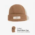 Brown 2-in-1 ribbed knit balaclava hat with Sport label for winter warmth and protection - Coffee (Single Hat)