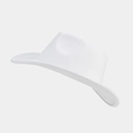 Classic white wool felt western cowboy hat with a wide brim and center dent crown design - M / White