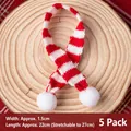 Pack of 5 red and white striped mini Christmas scarves with white pom-poms for dolls - Red and White Striped Mini Scarf 5Pcs