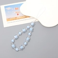 Blue acrylic beaded phone wrist strap with transparent clover charms and white cord - K2277 Blue Flower Butterfly Beads Phone Chain