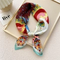 70cm square silk scarf featuring a colorful deer totem print and vibrant satin finish - Deer King Blue