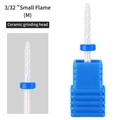 Ceramic nail drill bit 3/32 Small Flame (M) in white with blue band and storage base - HF-25 Small Flame Ceramic Drill Bit (M Medium)