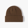 Winter brown ribbed knit beanie with thick fold-over cuff for windproof warmth - Coffee