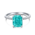 Elegante anello in argento S925 con gemma rettangolare verde acqua e diamanti - Metallo Argento Blu Paraiba