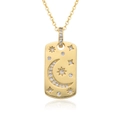 Collana minimalista placcata in oro con ciondolo rettangolare, mezzaluna e stella - Stile Piastrina Rettangolare Stella Luna (E234)