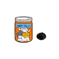 Cartoon Emaille Anstecknadel Happy Pills Flasche mit süßen Katzen und Gravur - Orangefarbene Happy Pills-Flasche