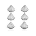 Detail view of silver shell drop earrings with textured metallic finish on white background - Style C (Three Layer Shell) / White Gold