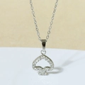 Polished silver heart-shaped spade necklace with clear zircon pavé in a minimalist style - Silver N0116S