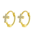 Elegant gold hoop earrings featuring sparkling cross charms with cubic zirconia stones - Cross Pendant Gold Hoop Earrings (14K仿金 M-700)