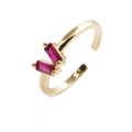 Detail of gold open ring featuring two rectangular rose pink zircon stones on white background - Adjustable Open / Pink Gemstone Open Style (1CR0213CX)