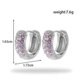 Zilveren C-vormige stalen oorbellen met roze zirkoon, 1,73 cm breed en 1,63 cm hoog - Paarse Edelsteen Zilveren Stijl (ER-1334)