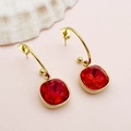 French vintage style gold stainless steel earrings featuring square red zircon gemstones - Red