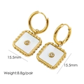 Detailed view of square white shell earrings with gold beaded edges and 15.5mm size specs - 1054-Simple Square