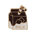 Broche créative en émail en forme de carton de lait avec texte MILK et accents dorés - Style Lait Noir et Blanc (C1879-1)