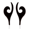 Detail view of black spiral horn ear tapers made from polished organic material - 157 Abstract Curve - Black