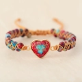 Bracelet bohème fait main avec cœur en pierre rouge et perles colorées impériales - Rouge
