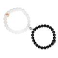 Detail of magnetic connection between black and white natural stone crown bracelets - White Stone and Matte Stone