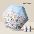 Flat mini UV sun umbrella with sunflower oil painting print and matching hardshell case - Sunflower Oil Painting