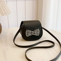 Mini sac à bandoulière noir pour filles avec un nœud décoratif en perles blanches - Noir