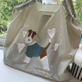 Bolso tote de nailon verde pálido con bordado de perro y corazón y cordón ajustable - Schnauzer Gris Claro