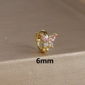 Minimalist golden butterfly ear cuff with pink and white zircon stones, 6mm size - 6mm / Gold-Pink