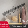Gunmetal stainless steel 7-hook wall rack in 500mm length for bathroom storage - 7 Hooks - Gun Grey
