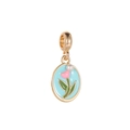 Detail of pink tulip enamel pendant with white pearl and gold frame for DIY jewelry - Blue Enamel Flower Pearl