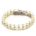 Industrial 316L stainless steel bicycle chain bracelet in white and silver finish - Stainless Steel / Beige and Silver Style (KB80126-BD)