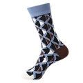 Men's retro geometric argyle cotton socks in blue, black, white, and brown pattern - 1090
