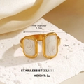 Bague minimaliste en acier doré avec deux plaques rectangulaires en émail blanc pur - Style de Texture Spirale Blanche Rectangulaire Double (858-5)
