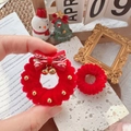 Christmas plush red wreath hair ring with gold bell and festive striped bow detail - China Red Large Thick Wreath Accessory / Approx 4.5cm