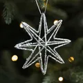 Silver glitter 10cm star Christmas tree ornament with 17g iron texture finish - Silver Small North Star