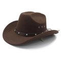 Dark brown wool felt cowboy hat with wide brim and turquoise stud band decoration - M (56-58cm) / Brown