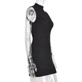 Side view of black ribbed knit sleeveless mini dress showing slim fit and texture - S / Black