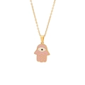 Pink Hamsa hand necklace with evil eye charm and golden chain detail in enamel - Hamsa Hand Style (7#)