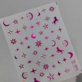 Stickers ongles 3D rose métallisé TL-081 motifs lune, étoile et licorne - Série Étoile Lune Licorne (TL-081) / Rose Rose Métallique