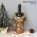 Handmade herringbone wine bottle cover with fur collar and wood buttons for Christmas decor - Gentleman Style/Brown Herringbone