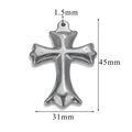 Silver cross pendant in metal finish with 45mm height and 31mm width measurements - Simple Relief Cross