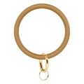 Caramel silicone bracelet keychain with golden metal clasp and ring on white background - Sand