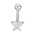 Silver stainless steel belly ring with white zircon butterfly and teardrop gems - White Butterfly E