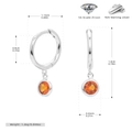 Detailed size specifications for S925 sterling silver hoop earrings with orange zircon - 925 Silver / November White Gold Plated (Orange Zirconia)