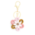 Handmade crochet pink flower keychain with golden metal lobster clasp and ring - Style 6 Pink Dark Pink Khaki