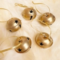 Set di 5 campanelli natalizi dorati opachi con stelle intagliate e nastri d'oro - 5cm / 5 pezzi / Campana Stella Color Rame
