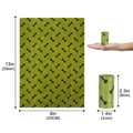 Biodegradable green dog poop bags with bone pattern and measurement size details - 1.3 Microns Biodegradable Army Green Bone