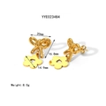 Elegant 18K gold bow-knot stud earrings with floral charms and 20mm width detail - Gold Bowknot Flower Drop Earrings (YYE023484)