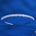 Elegant silver headband with zircon crystals and floral patterns on blue background - Silver TS-J3158S