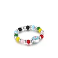 S925 Sterling Silber bunter Perlenring verstellbar mit blauer Emaille-Blumen-Charme - Verstellbar / S925 Sterling Silber Mehrfarbig