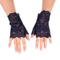 Elegantes guantes de encaje negro sin dedos con patrón floral vintage para mujer al conducir - Azul Marino Floral