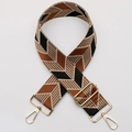 Adjustable wide woven bag strap with brown and blue geometric pattern and gold clips - No. 529